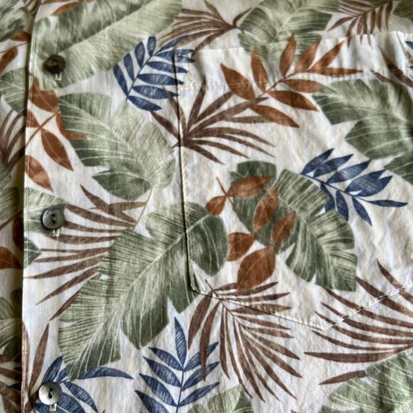 Vintage Tori Richard Aloha Shirt Cream/Green/Blue Tropical Mens Large - Picture 6 of 7